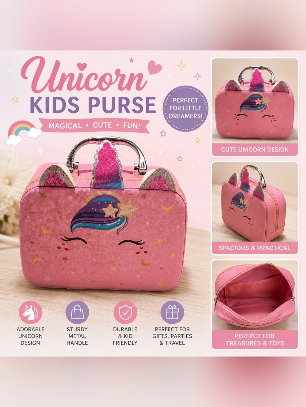 Pink Unicorn Kids Purse – Cute Magical Handbag